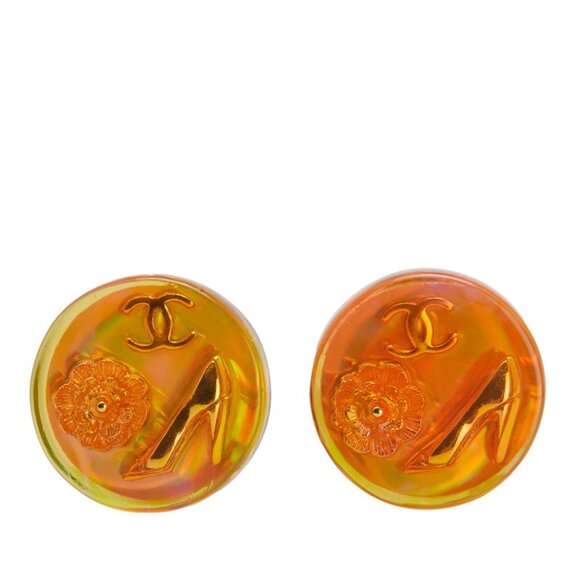 CHANEL Authentic Orange Logo Earrings